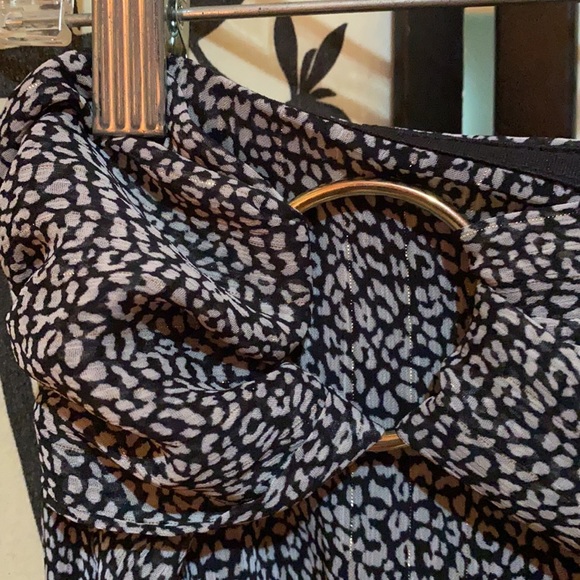 Zara Black/White Animal Print W/Gold Stripes Mini Skirt Embellished WBelt Scarf - Picture 5 of 16